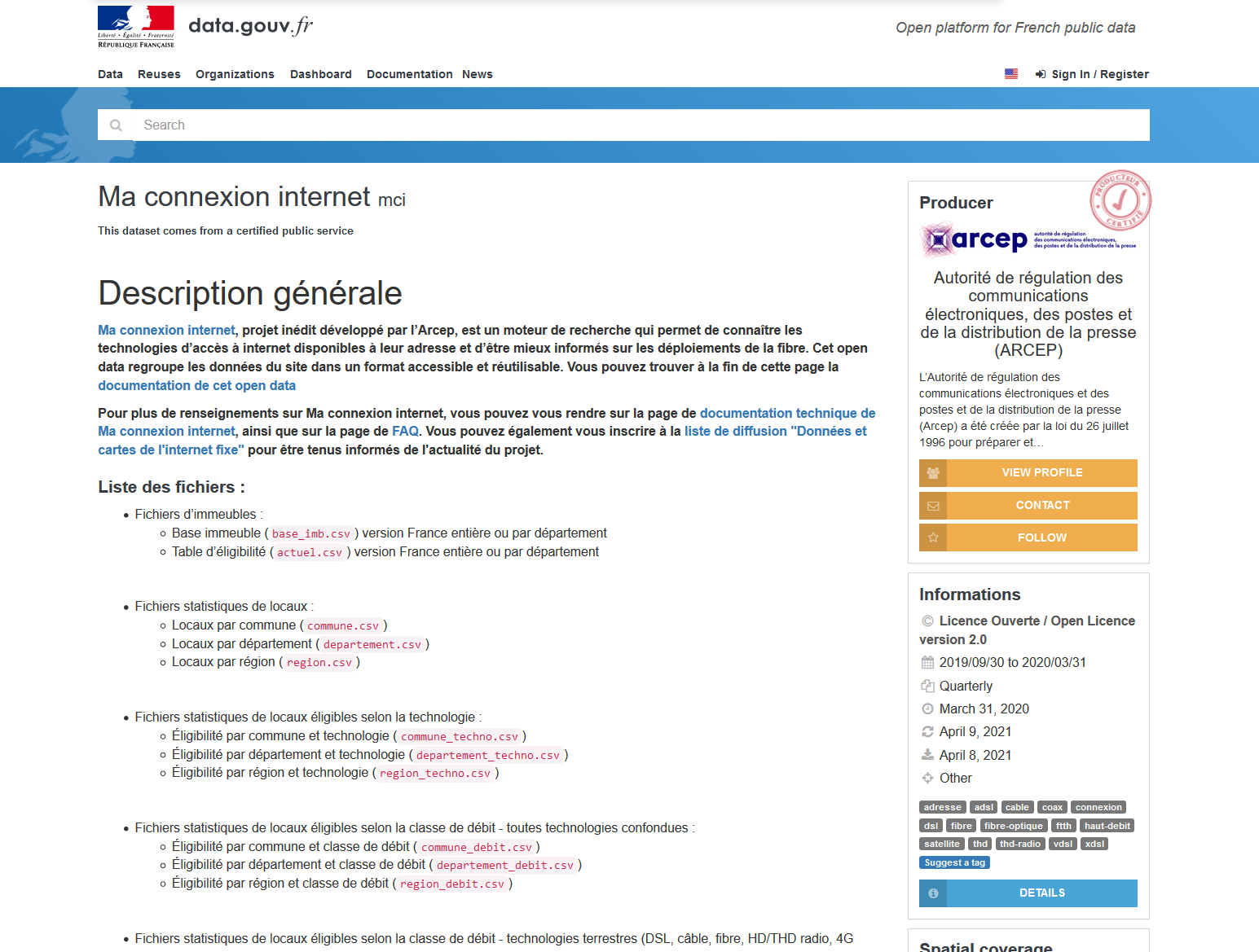 Ma Connexion Internet : Documentation Technique | Arcep