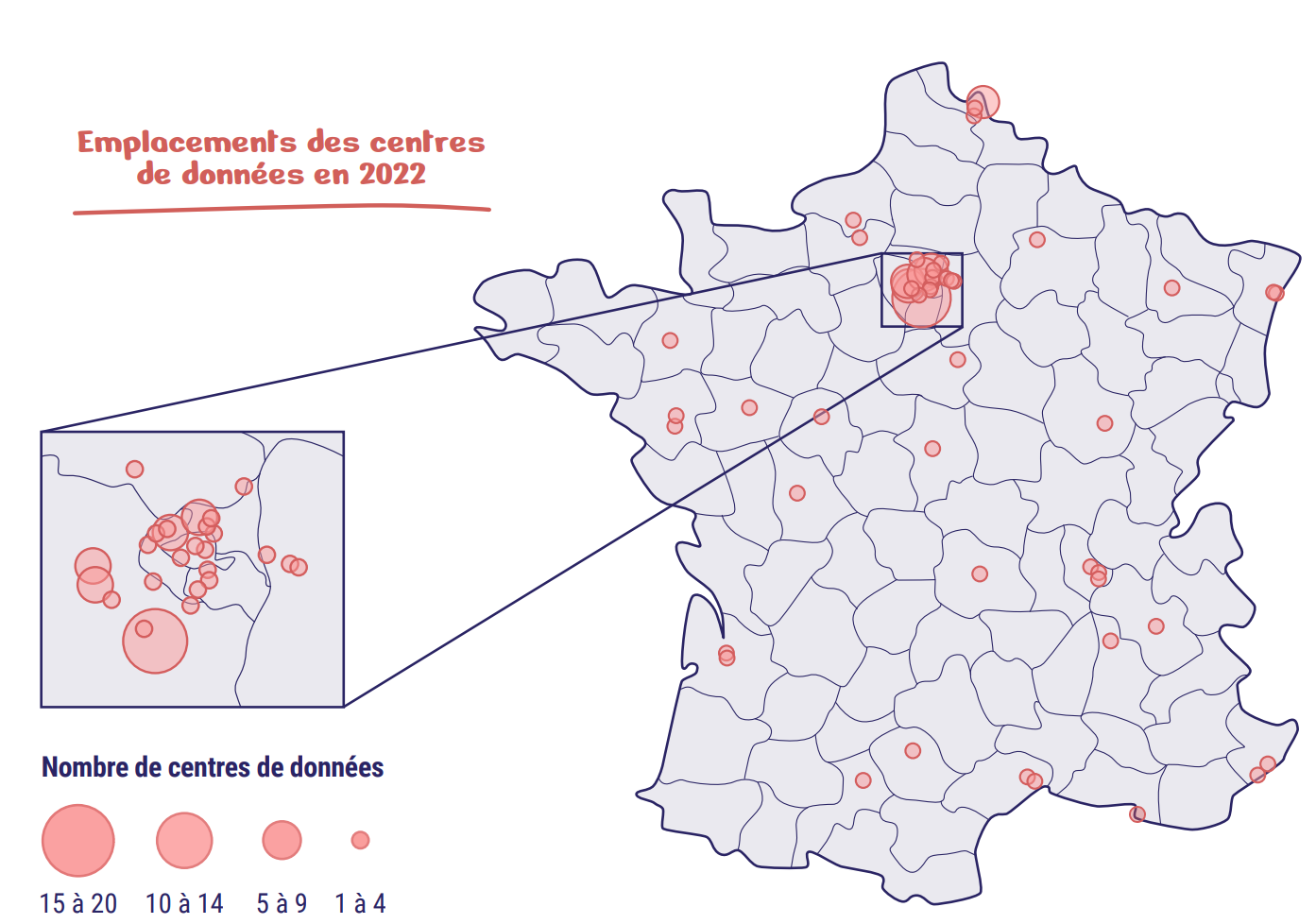 Infographie représentant les emplacements des centres de données en 2022